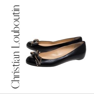 NEVER WORN Christian Louboutin Leather Spiked Bow Ballalarina Ballerina Flats